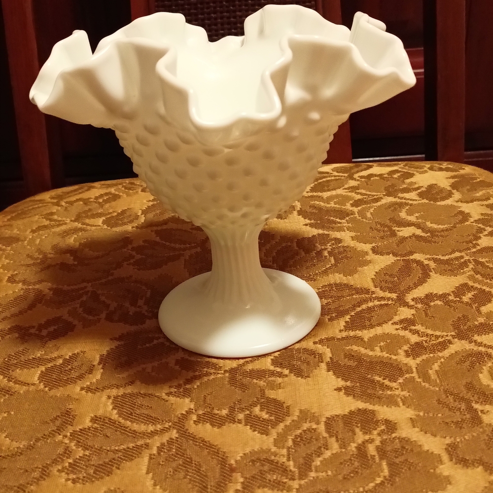 Elegant White Fenton Milk Glass Hobnail Candy Dish #1